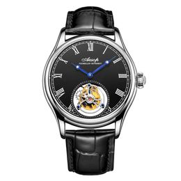 Mannen mode mechanisch horloge, tourbillon echt, zaken, saffier, skelet, sport,