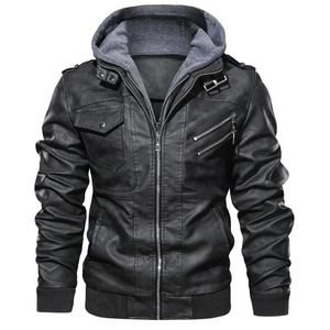 Herenmode PU-leren jas met afneembare capuchon voor herfst en winter - Klassiek zwart bikerjack 240126