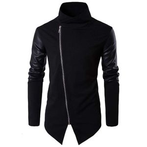 Herenmode lente- en herfstkleding Nieuwe buitenlandse handel Staande kraag Slim Fit gebreide kleding Splitsende lederen gebreide kleding