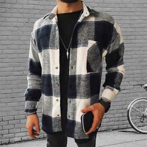 Mode Homme Printemps Plaid Casual Flanelle Chemises Homme À Manches Longues Doux Confort Slim Fit Styles Hommes Designer Vers Le Bas Veste Cardigan Chemise 211202