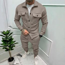 Costume de mode pour hommes automne hiver daim veste Cargo décontractée pantalon 2 pièces ensemble Design multipoches 240117