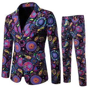 Costume de mode pour hommes deux pièces blazers décontractés 3D imprimé floral mode hommes Blazer hommes costumes avec pantalon fête scène barre 230612