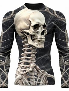 Heren Fi 3D Skull Print T-shirt Retro Halen Kostuum Eenvoudige Moderne Straat Running Fitn Sport Lg Mouwen Z52h #