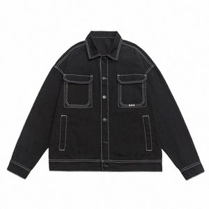 Fi-Baggy Denim Jacket Streetwear Large Pocket Ctrast Design surdimensionné surdimensionné noir blanc mouches de jean automne 4xl 5xl 93qb #