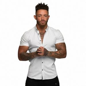 Fi Dr Shirt pour hommes Summer Classic Slim Fit Butt Chemises à manches courtes pour hommes Casual Busin Homme Hipster Social Shirt s3Xq #