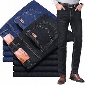 Hombres Fi Jeans Busin Casual Tubo Recto Suelto Ajuste Estiramiento Slim Jeans Pantalones Clásicos Pantalones de Mezclilla Masculino Q9Vd #