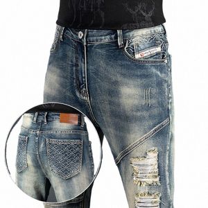 Fi Spliced Stretch Retro Jeans Marque Slim Fit Pantalon Hip Hop Party F2rj #