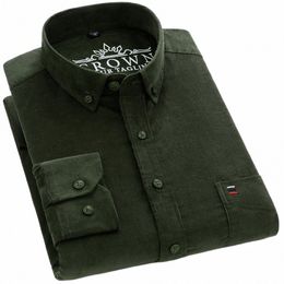 Chemise en velours côtelé à manches LG pour hommes, coupe standard, poche unique, confortable, doux, 100% coton, chemises décontractées à revers, E2iO #