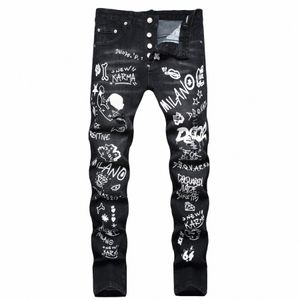Fi Street Hip-Hop Jeans Hommes Stretch Slim Fit Ripped Jeans de haute qualité 2023 Nouveau mâle Punk Style Denim Pantalon Noir Y3ny #