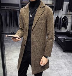 Men's Fine Wool Blend Solid Color Trench Coats Casual Business Stand Collar Woolen Coats Male Slim Windbreaker Coat Men Jackets