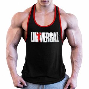 Fitn Muscle Men 100% Cott Absorbant la sueur Fines bretelles Impression mondiale Tough Guy Vest Entraînement sportif J2ub #