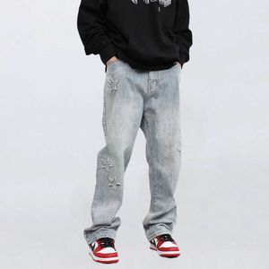 Applique étoile à cinq points pour hommes brodé Micro Horn Hip Hop Y2K Street Wear Brand Jeans Z0225