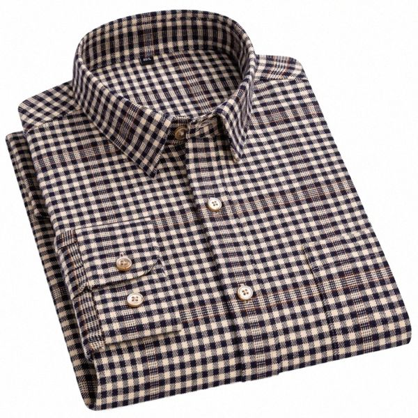 Flanelle pour hommes Lg Sleeve Premium Heavy Cott Chemise Angleterre Style Casual Standard-Fit Plaid Rayé Épais Doux Brossé Chemises j0Ki #