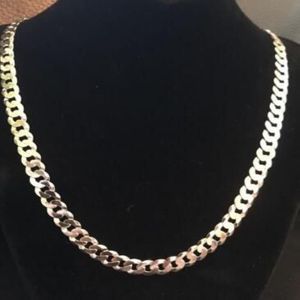 Platte Miami Cubaanse schakelketting voor heren, 925 sterling zilver, 8 mm dik, Italië Made189S