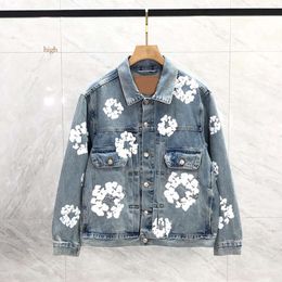 Manteau en denim à motif floral pour hommes Wash Blue Femmes Bouton Lettres Chemises Femme Designer Vestes S-XL haute