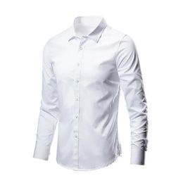 Heren Formeel Overhemd Lange Mouw Strijkvrij Business Slim Fit Koreaanse Werk Mannen Wit Casual Overhemd Herfst S-5XL 240117