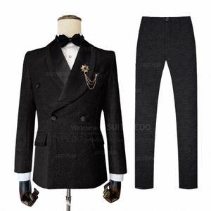 Costumes formels pour hommes Pantalons blazer coupe régulière 2 pièces Anniversaire Bal Fi Jacquard Tuxedos Fête de mariage Groomsman Tenues de luxe 67p3 #