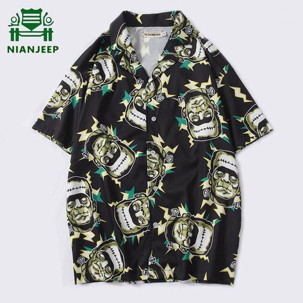 Camiseta con estampado de Frankenstein para hombre, camisas informales de gran tamaño para playa hawaiana, ropa informal estilo Hip Hop de manga corta T275F 2020