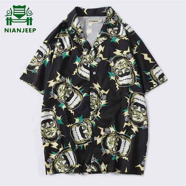 Camiseta con estampado de Frankenstein para hombre, camisas informales de gran tamaño para playa hawaiana, ropa informal estilo Hip Hop de manga corta T263u 2020