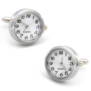 Mannenfunctionele manchetknopen Kwaliteit Messing Materiaal Zilverkleur Real horloge met batterij manchetknopen Hele retail