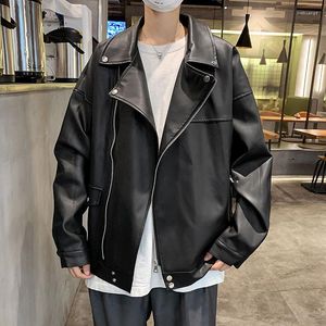 Mannen Bont 2023 Modetrend Locomotief Lange PU Leer Synthetische Jassen Hip Hop Bovenkleding Zwarte Kleur Bomberjacks M-2XL