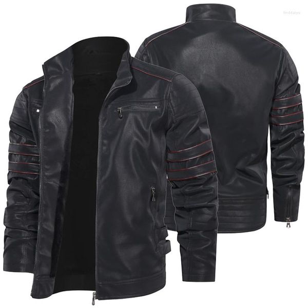 Veste en cuir PU 2023 pour hommes, manteau chaud en velours avec fermeture éclair, coupe-vent pour moto, vêtements d'extérieur pour motard