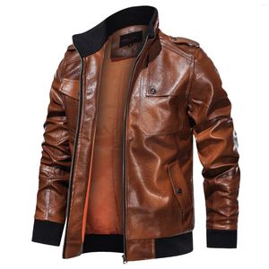 Mannen Bont Herfst/Winter 2023 Bruin Pu Leer Locomotief Jas Outdoor Casual Slim Fitting Grote Maat Werkkleding tops