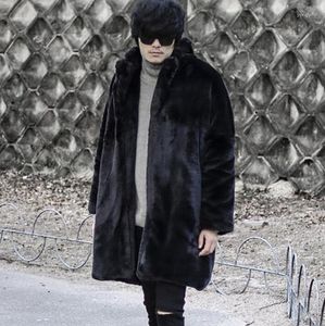 Veste en cuir De vison noir pour homme, Faux manteau chaud, ample, épais, à la mode, hiver et automne