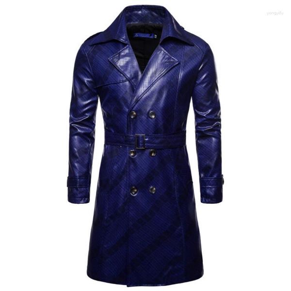 Chaqueta de piel sintética para hombre, abrigo largo oscuro con flecos, a la moda, con doble botonadura, versión europea, 2023