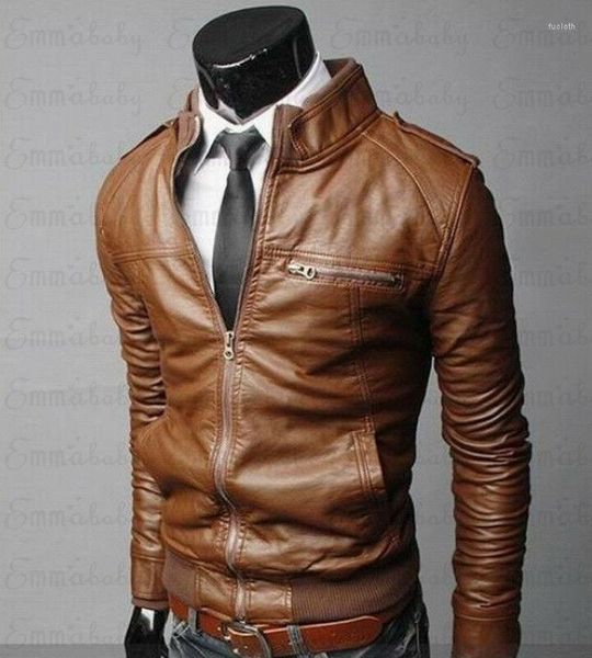 Veste en cuir pour hommes, fourrure, mode automne 2023, grande taille 3XL, noir et marron, manteaux à col montant, vestes de motard