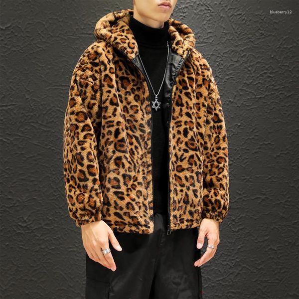 Chaqueta de invierno cálida de piel para hombre, abrigo para hombre y mujer, Parka ajustada informal con capucha de leopardo de imitación, S-3xl