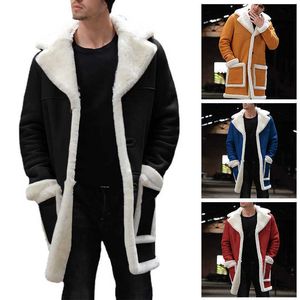 Herenbont faux 2022 Fashion Men Fleece combineert trench jas overjas revers warme pluizig jas bovenkleding mannelijke jongen m-5xl t221007