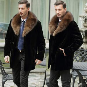 Fausse fourrure pour hommes 2023 Automne hiver longueur moyenne haute imitation manteau de fourrure de vison entier pour vêtements pour hommes trench manteau de luxe coréen 231212