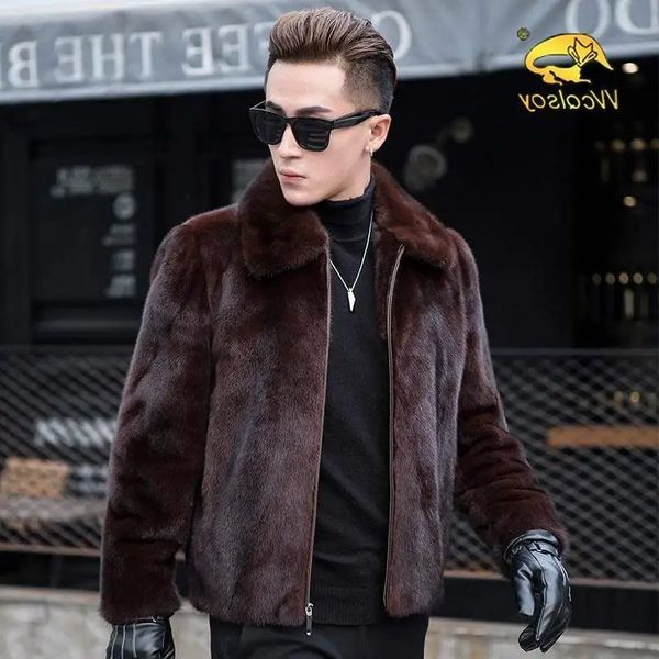 Manteau en fausse fourrure pour hommes, automne-hiver 2023, manteau de vison à revers, vestes épaisses et chaudes, à la mode pour hommes, manteaux écologiques L49 231027