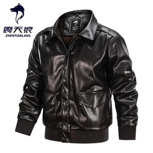 Herenbont faux 2023 Merk A2 US Pilot Air FoCe Army Hoogwaardige PU Lederen jacket voor heren motorfiets Winter Militaire bommenwerpervlucht Jacke