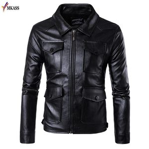 Heren bont faux zwart lederen jas lagen af ​​te schakelen kraag pu jackets punk motorfiets plus size 5xl blouson moto