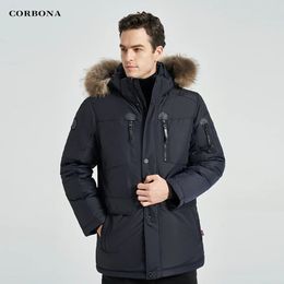 Fausse fourrure pour hommes CORBONA 2023 surdimensionné doublure en coton véritable manteau d'hiver pour homme multi-poches visualisation de la température décontracté mode homme Parka 231108