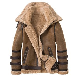 Veste épaisse en cuir véritable de mouton pour homme, manteau en fausse fourrure à Double col, en peau de mouton naturelle, vêtements chauds d'hiver pour hommes, 231114