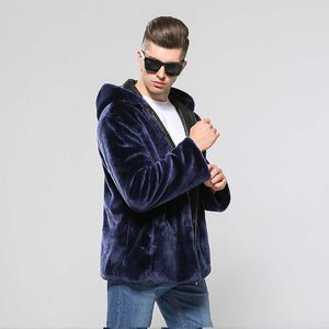 Abrigo marrón de piel sintética a la moda para hombre, abrigo grueso y esponjoso cálido para hombre, chaqueta de manga larga con capucha de talla grande, chaqueta informal holgada de invierno para hombre, Top 4XL T221102