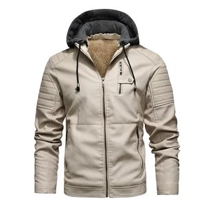 Chaqueta de cuero de imitación de piel para hombre, abrigos de Pu con forro polar de otoño para hombre, ropa masculina de invierno, chaquetas de motocicleta blancas informales 231123