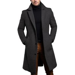 Bont voor heren, imitatiemode, lange stijl, warme wollen trenchcoat, effen kleur, enkele rij knopen, luxe mengsels, overjas, tops, jassen, kleding 231212