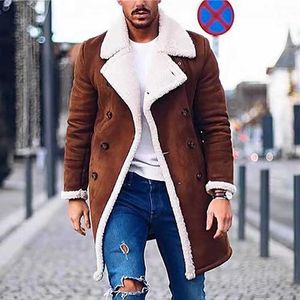 Heren Bont Nepbont 2022 Winter Warm Heren Wollen Jas Mode Effen Kleur Button-down Jassen Vintage Losse Lange Mouwen Bovenkleding Heren Revers Overjassen T221007