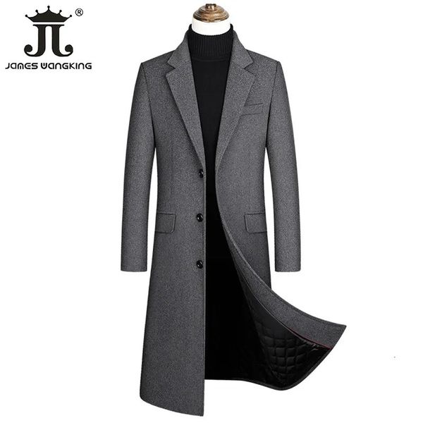 Fourrure pour hommes fausse fourrure automne et hiver Boutique laine noir gris classique couleur unie épais chaud hommes Extra Long laine Trench manteau mâle veste 231120