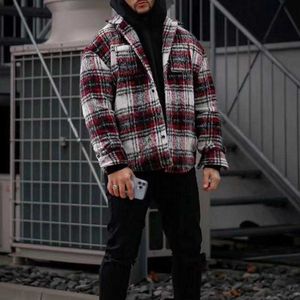 Heren Bont Nepbont Herfst Mode Geruite Jassen Mannen Casual Turn-down Kraag Lange Mouw Dichtgeknoopt Jas Heren Winter Bovenkleding Streetwear Man Kleding T221007