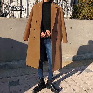 Heren bont faux bont herfst winter fashion wollen melanges jas mannen Koreaanse stijl revers Solid Color windbreaker dikke Britse casual jas mannelijk T221010