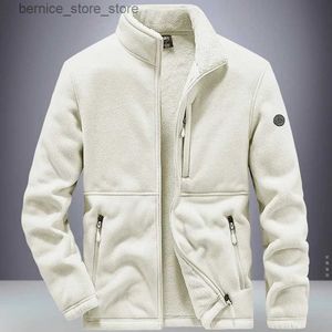 Piel de los hombres Piel sintética Otoño Invierno Fleece Cálido Hombres Chaqueta Bolsillos Abrigos casuales Nuevas chaquetas polares blancas Abrigo a prueba de frío al aire libre Tallas grandes Outwear Q231212