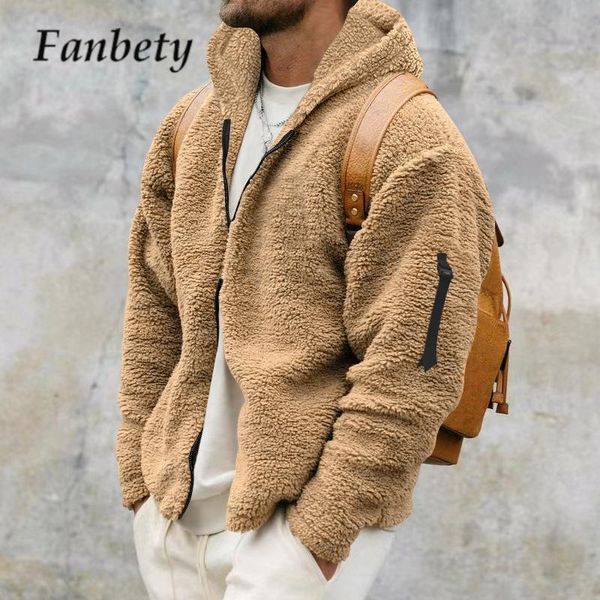 Fourrure pour hommes Fausse Fourrure Automne Hiver Hommes Fuzzy Polaire Teddy Manteau Mode Couleur Unie À Manches Longues Chaud À Capuche Casual Mens Zipper Sweat Outwear 230908