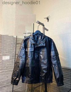 Fourrure pour hommes Fausse fourrure Designer mode hommes authentique haut de gamme en cuir moto printemps nouvelle veste en cuir intégrée britannique moto cuir noir brillant L230913
