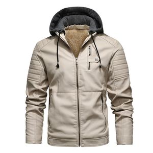 Heren bont imitatiebont mode leren jas heren herfst fleece voering pu lederen jassen met capuchon winter mannelijke kleding casual witte motorjassen 230911