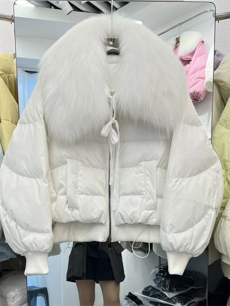 Fourrure pour hommes fausse fourrure mode hiver réel col de fourrure de renard épais femmes manteau chaud 90% blanc duvet d'oie veste de luxe vêtements d'extérieur femme veste 231202